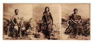 Image of Manuelito, Diné (Navajo) principal war chief; his son Manuelito Segundo; and his wife, Juanita (left to right)