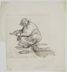 Image of Seated Man Reading a Newspaper, Facing Left (recto); Figure (verso)
