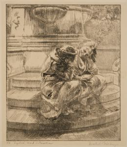 Image of Girls Sitting on the Union Square Fountain