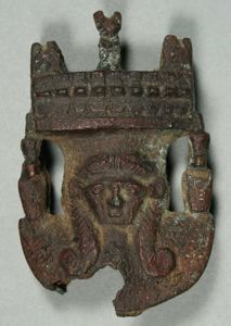 Image of Portion of a Bronze Sistrum (Rattle) featuring the Image of Hathor