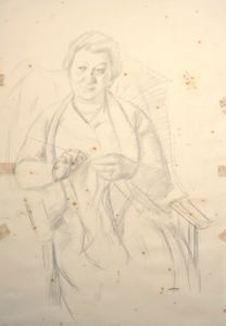 Image of Seated Older Woman Knitting