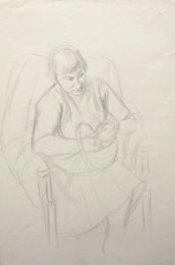 Image of Middleaged Woman in Chair with a Fruit
