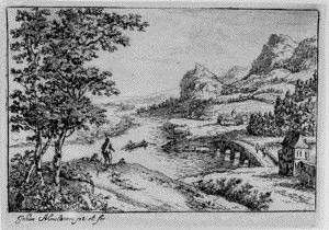 Image of River Landscape With a Stone Bridge